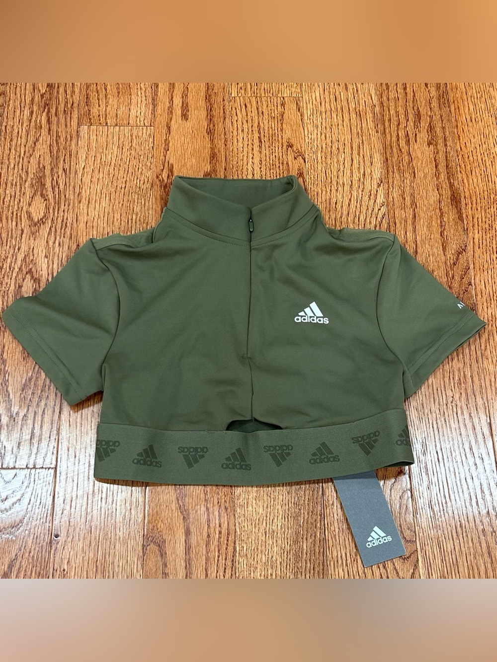 NWT adidas hyperglam crop zip tee top green workout size xs women’s